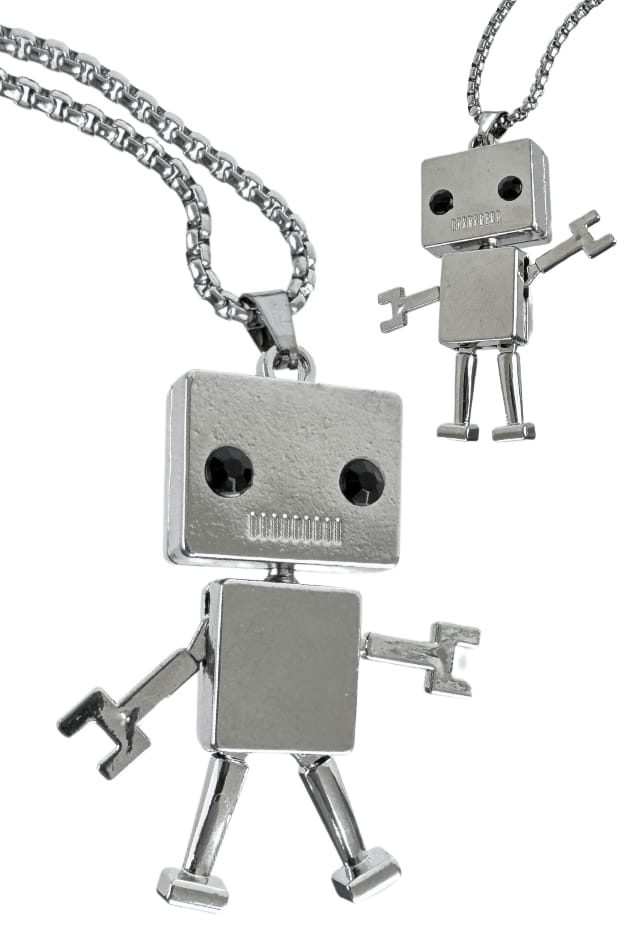 Robot Keyring Silver : Metal Keychain : Square Head